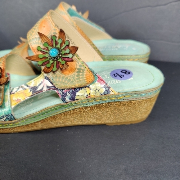 L'Artiste by Spring Step Polka-MNTM - Mint Green Floral Wedge Slip On Sandal 8.5 - Picture 6 of 9